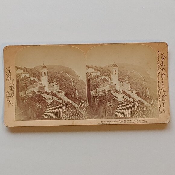 ANTIQUE STEREOGRAPH CARD Mediterranean Sea from Monte Carlo Monaco - Picture 1 of 5